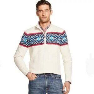 NWT IZOD Men's  Fair Isle Half Zip Sweater Holiday Size L